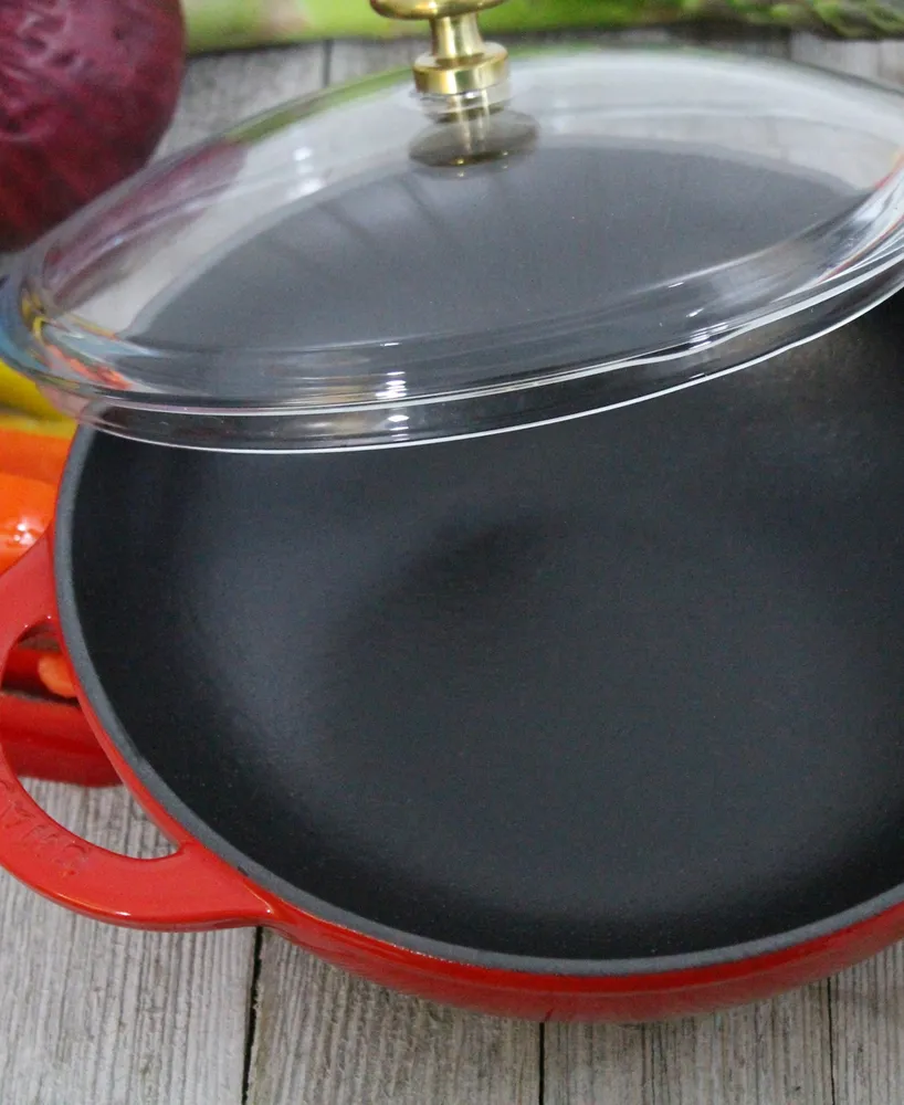 Chasseur French Enameled Cast Iron 7 Wok with Glass Lid - Red