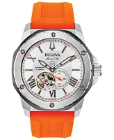 Bulova Men's Automatic Marine Star Orange Silicone Strap Watch 45mm