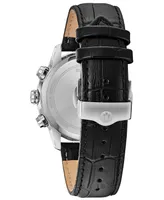 Bulova Men's Chronograph Sutton Black Leather Strap Watch 44mm