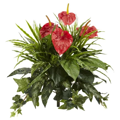 Nearly Natural 24" Mixed Anthurium Artificial Plant, Set of 2