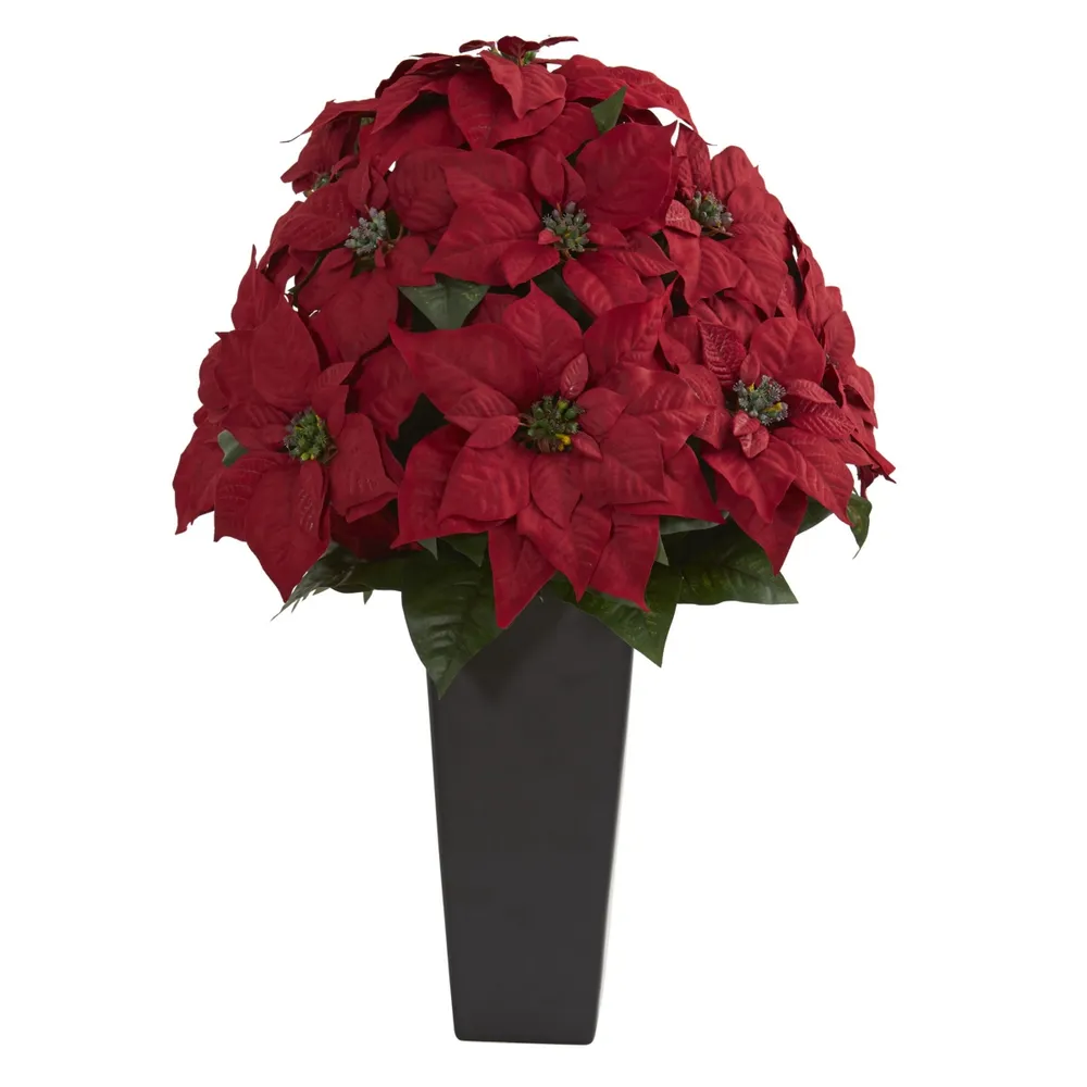 Nearly Natural 27" Poinsettia Artificial Plant in Black Planter