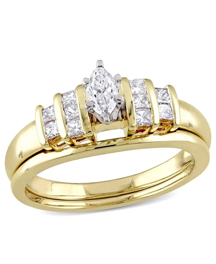 Certified Diamond (1/2 ct. t.w.) Marquise and Princess-Shape Bridal Set 14k Yellow Gold