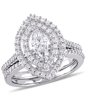 Certified Diamond (1 ct. t.w.) Marquise-Shape Double Halo Bridal Set 14k White Gold