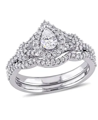 Certified Diamond (7/8 ct. t.w.) Pear-Shape Halo Split Shank Bridal Set 14k White Gold