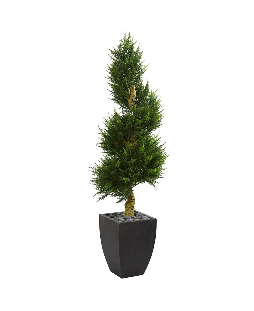 Nearly Natural 5.5' Cypress Spiral Artificial Tree in Black Wash Planter Uv Resistant