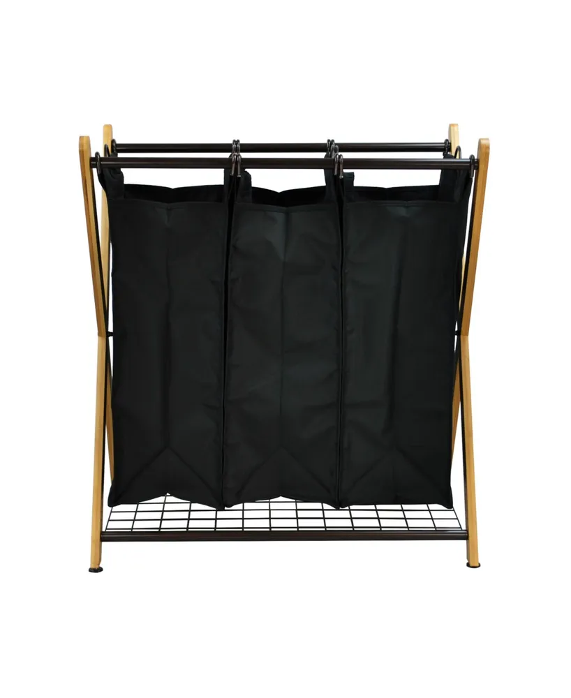 Oceanstar X-Frame Bamboo 3-Bag Laundry Sorter