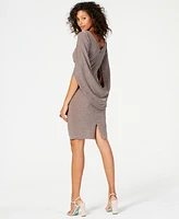 Betsy & Adam Metallic-Knit Draped Sheath Dress