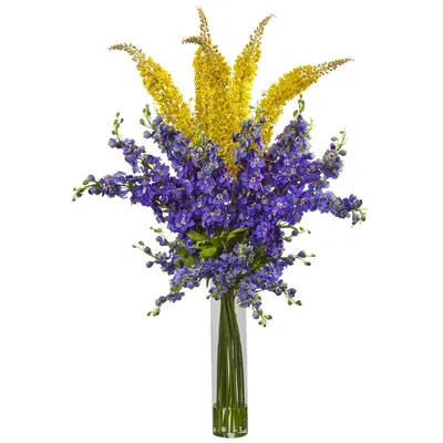 Nearly Natural Delphinium and Foxtail Silk Floral Arrangement "