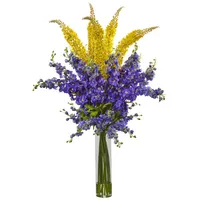 Nearly Natural Delphinium and Foxtail Silk Floral Arrangement "