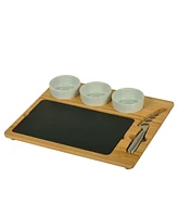 Picnic at Ascot Deluxe Bamboo, Slate Cheese Board, 3 Bowls, Multifunction Knife