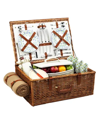 Picnic at Ascot Dorset English-Style Willow Basket for 4 with Blanket