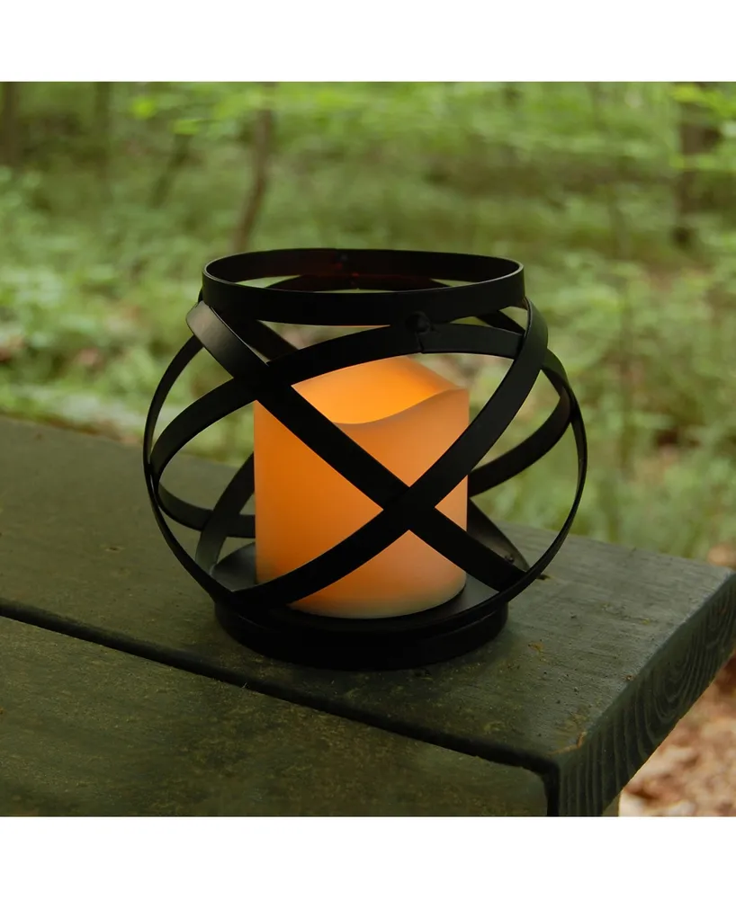 Lumabase Warm Black Banded Metal Lantern with Led Candle