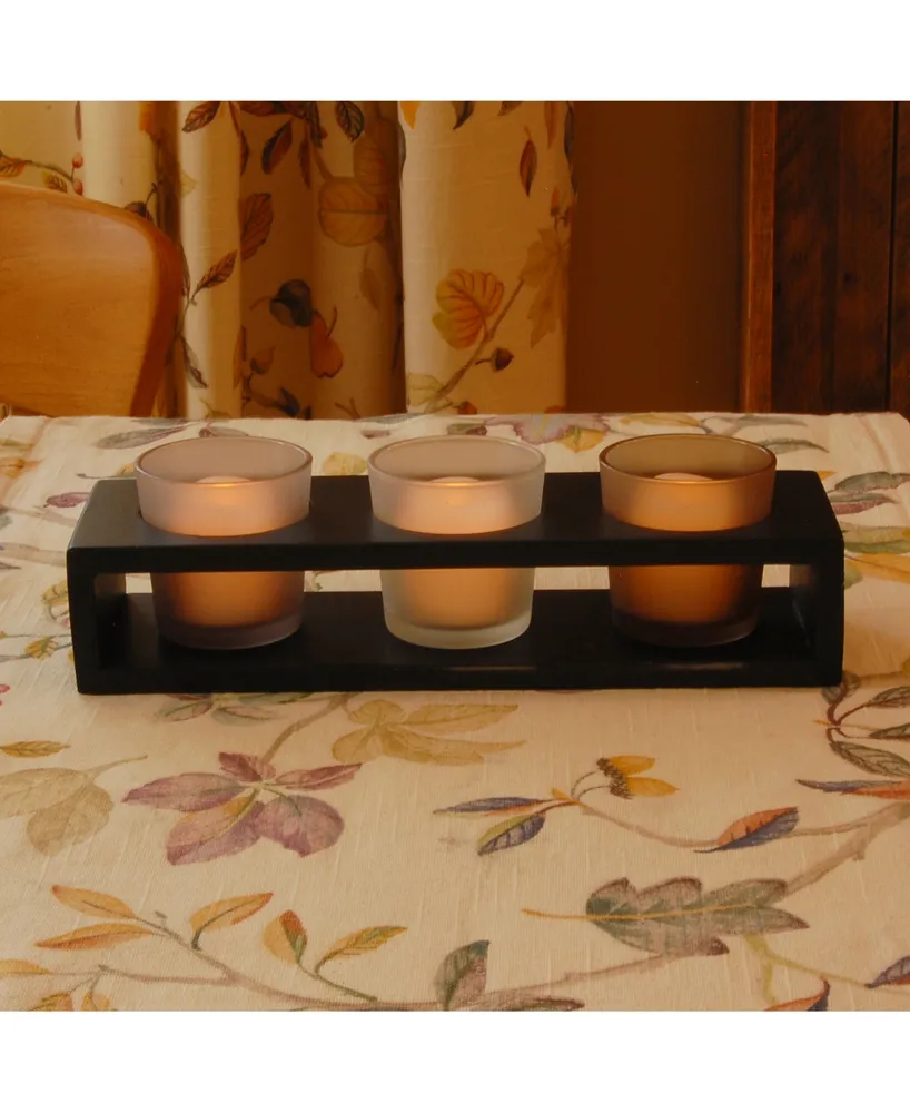 Lumabase Wooden Trio Tray with 3 Glass Votive Holders