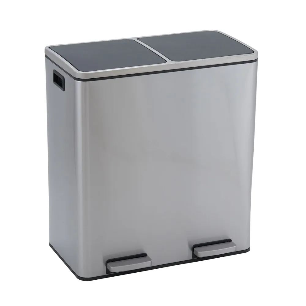 Household Essentials Stainless Steel 30L Maxwell Recycle and Trash Step Bin