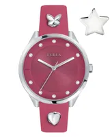 Furla Women's Pin Pink Dial Calfskin Leather Watch