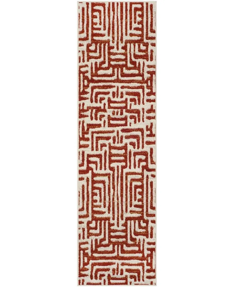 Safavieh Amsterdam AMS106 Ivory and Terracotta 2'3" x 8' Runner Outdoor Area Rug