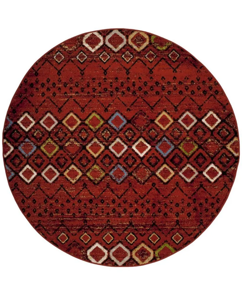 Safavieh Amsterdam AMS108 Terracotta and Multi 6'7" x 6'7" Round Outdoor Area Rug