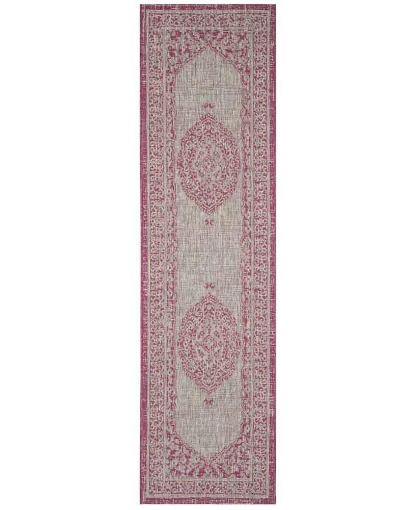 Safavieh Courtyard CY8751 Light Grey and Fuchsia 2'3" x 8' Sisal Weave Runner Outdoor Area Rug