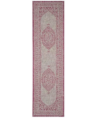 Safavieh Courtyard CY8751 Light Grey and Fuchsia 2'3" x 8' Sisal Weave Runner Outdoor Area Rug