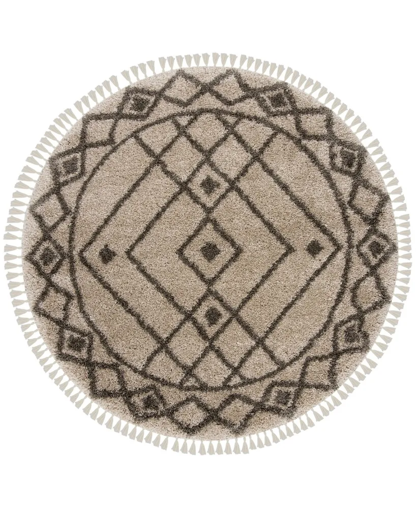 Safavieh Moroccan Fringe Shag MFG248 Mushroom and Gray 6'7" X 6'7" Round Area Rug