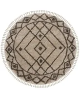 Safavieh Moroccan Fringe Shag MFG248 Mushroom and Gray 6'7" X 6'7" Round Area Rug