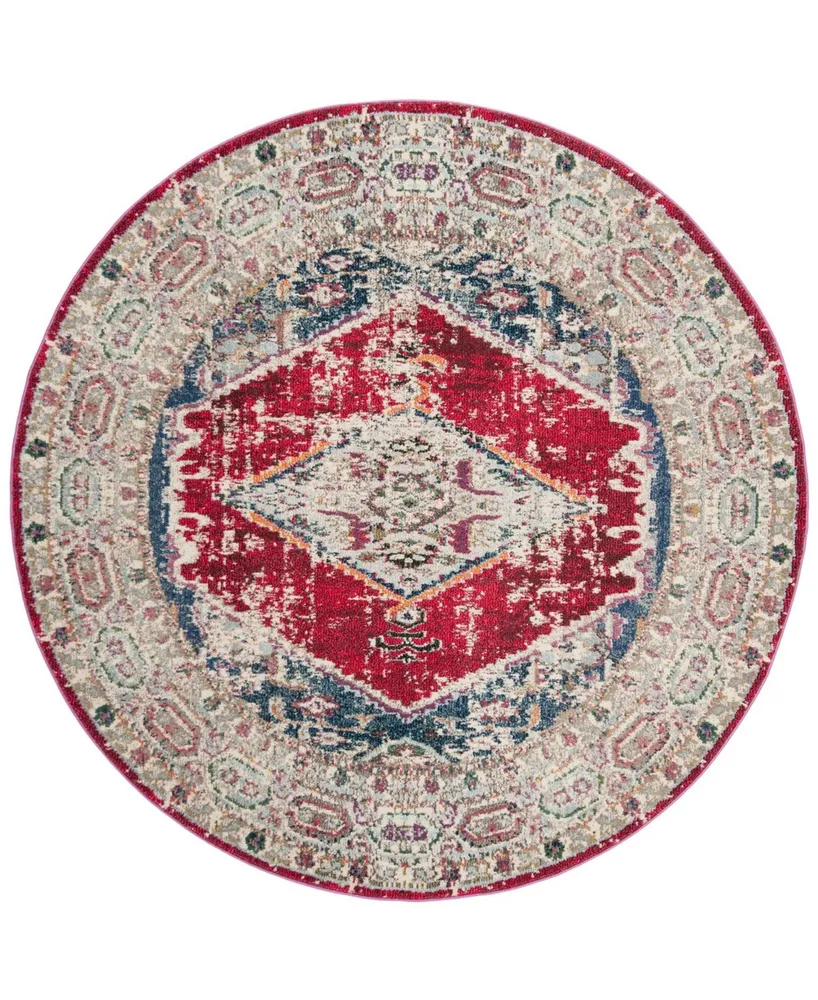 Safavieh Monaco MNC257 Ivory and Red 6'7" x 6'7" Round Area Rug