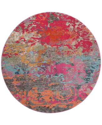 Safavieh Monaco MNC261 Fuchsia and Blue 6'7" x 6'7" Round Area Rug