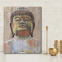 Courtside Market Wooden Painted Buddha Gallery-Wrapped Canvas Wall Art - 16" x 20"