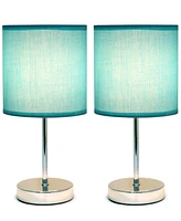 Simple Designs Chrome Mini Basic Table Lamp with Fabric Shade 2 Pack Set