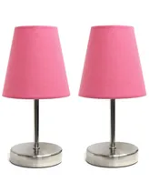 Simple Designs Sand Nickel Mini Basic Table Lamp with Fabric Shade 2 Pack Set