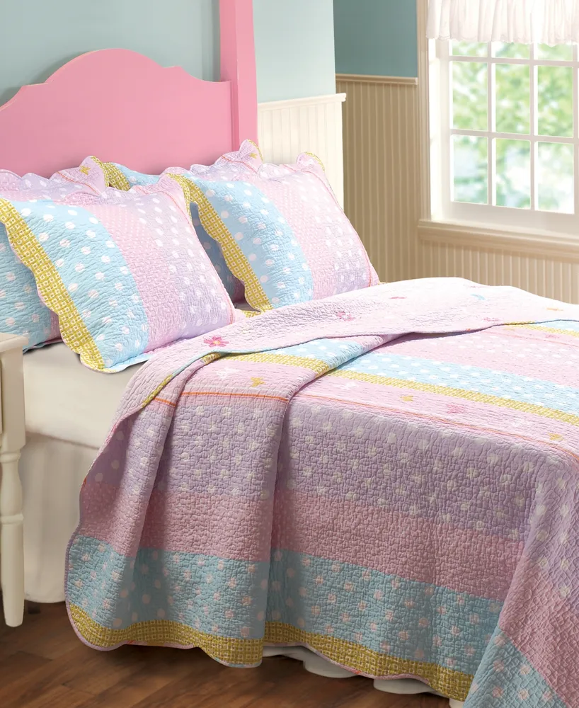 Greenland Home Fashions Polka Dot Stripe Quilt Set, 3-Piece Full - Queen