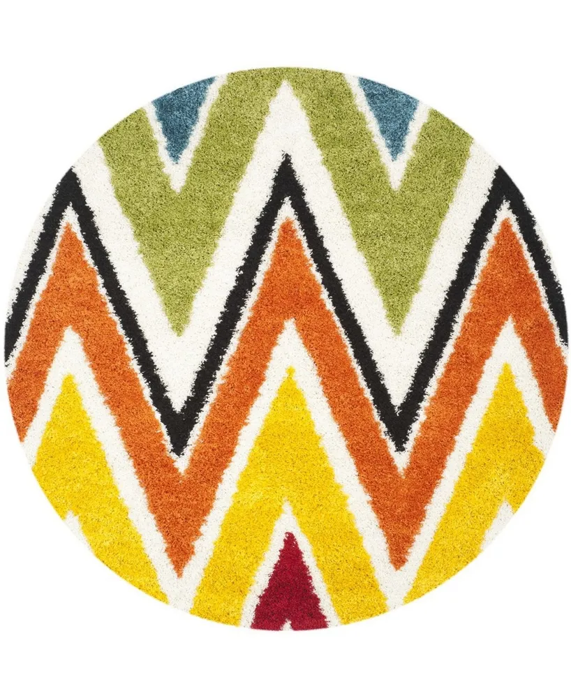 Safavieh Shag Kids SGK567 Ivory and Multi 6'7" x 6'7" Round Area Rug