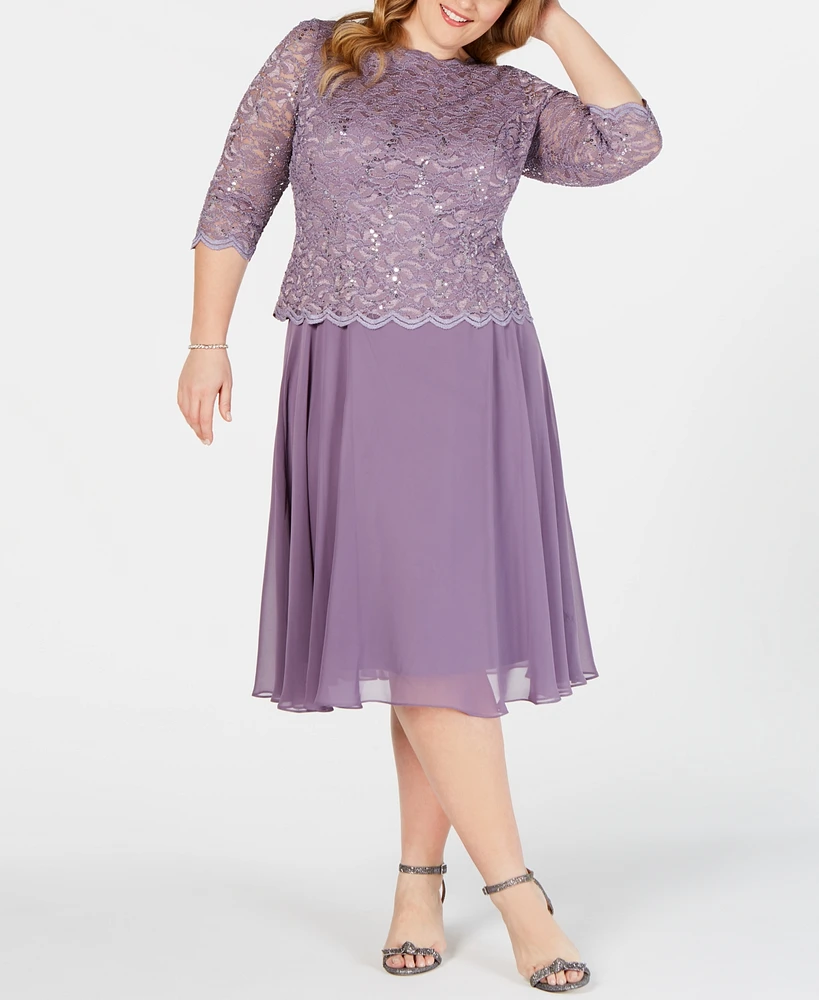 Alex Evenings Plus Sequined Lace A-Line Dress