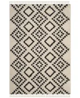 Safavieh Moroccan Fringe Shag MFG245 Cream and Charcoal 6'7" X 6'7" Square Area Rug