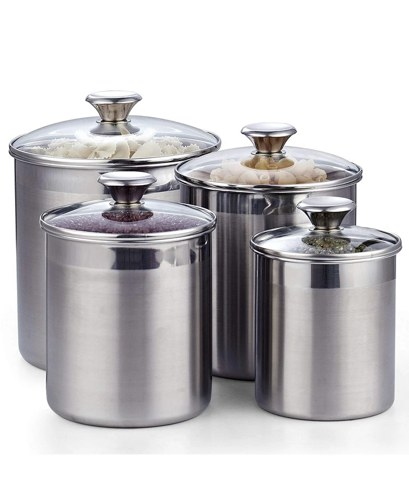 Cooks Standard 4-Piece Stainless Steel Food Jar Storage Canister Set Large with Glass Lid