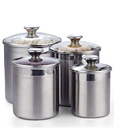 Cooks Standard 4-Piece Stainless Steel Food Jar Storage Canister Set Large with Glass Lid