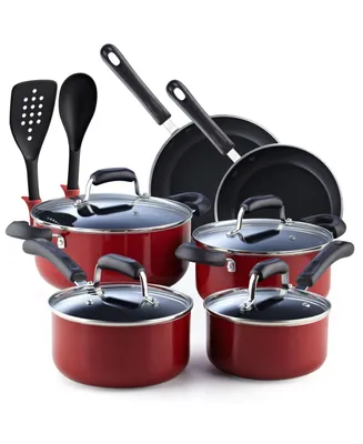 Cook N Home Stay Cool Handle Pattern 12-Piece Nonstick Cookware Set, Marble Red