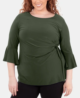 Ny Collection Plus Bell-Sleeve Side-Tie Top