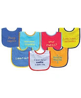 Luvable Friends Baby Girl Cotton Terry Drooler Bibs with Peva Back 7pk, Pink Food, One