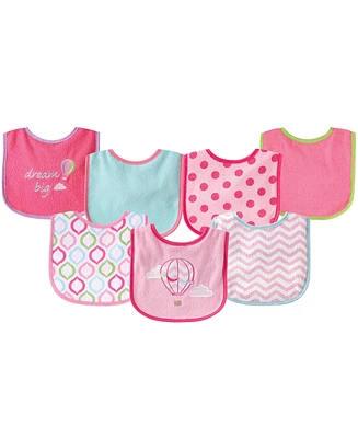 Luvable Friends Drooler Bibs with Waterproof Back, 7-Pack, Pink Balloon, One Size