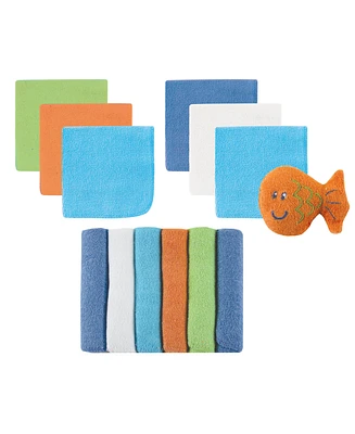 Luvable Friends Washcloths with Toy, 13-Piece Set, Blue and Green, One Size