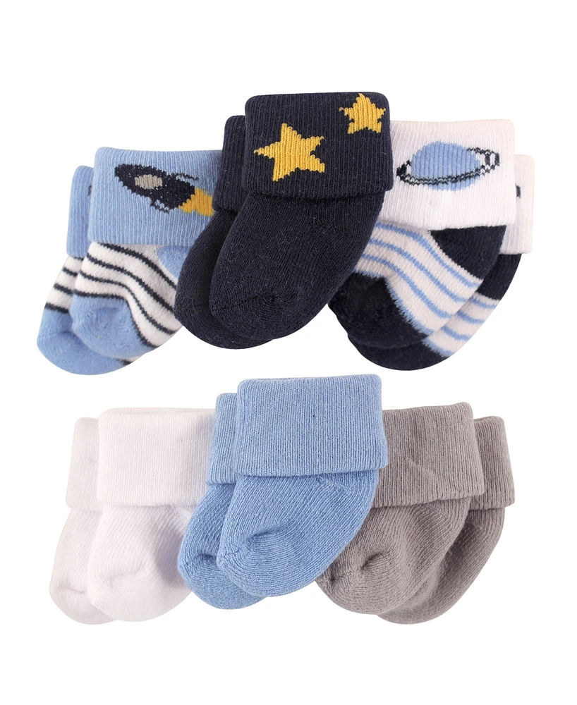 Luvable Friends Newborn Socks, 6-Pack, Outer Space, 0-3 Months