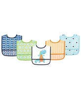 Luvable Friends Baby Boy Waterproof Peva Bibs 5pk, Dinosaur, One Size