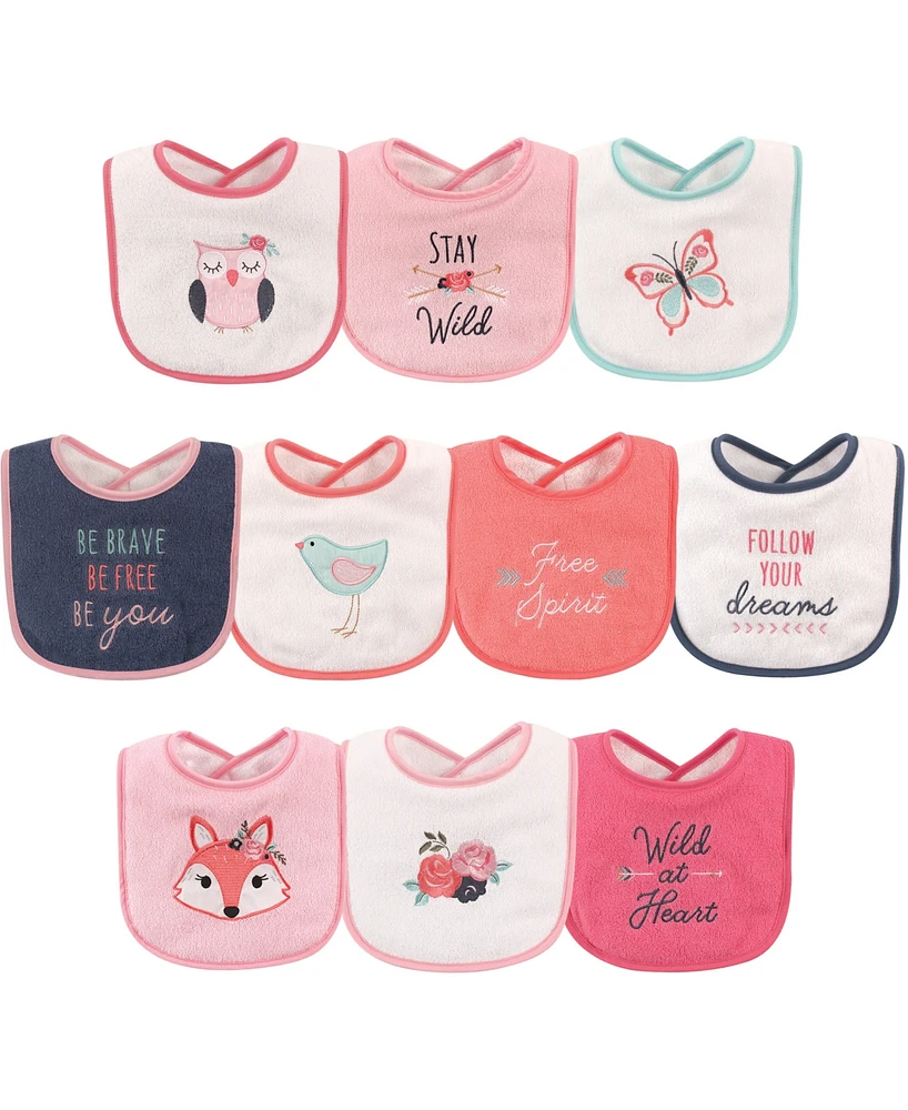 Hudson Baby Drooler Bibs, 10-Pack, Girl Fox, One Size