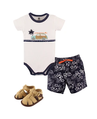 Hudson Baby Bodysuits, Shorts and Shoes, 3-Piece Set,0-18 Months