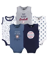 Hudson Baby Infant Boy Cotton Sleeveless Bodysuits 5pk, Baseball, 18-24 Months