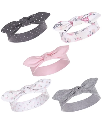 Hudson Baby Girls Cotton Headbands 5pk, Winter Holiday, 0-24 Months