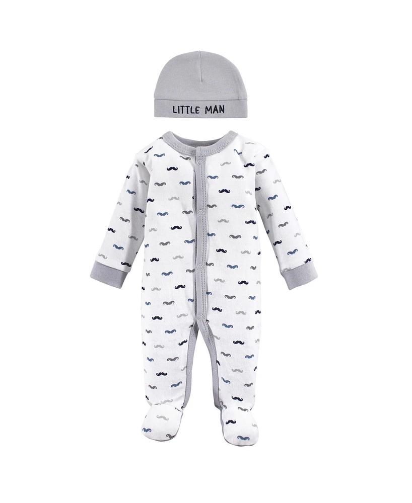 Luvable Friends Baby Boys Cotton Preemie Snap Sleep and Play Cap 2pc Set, Anchor,