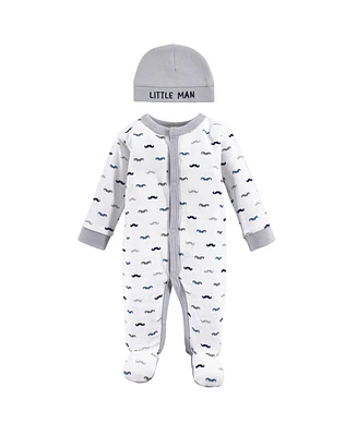 Luvable Friends Baby Boys Cotton Preemie Snap Sleep and Play Cap 2pc Set, Anchor,
