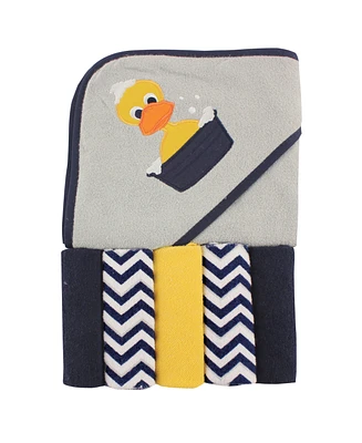 Luvable Friends Baby Unisex Hooded Towel with Five Washcloths